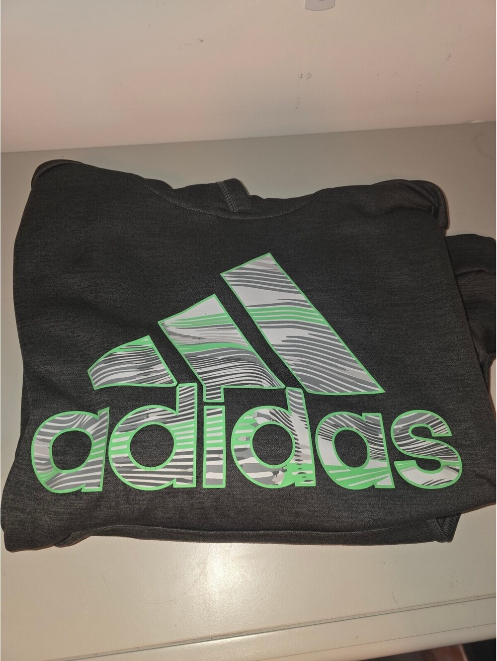 Adidas Black Hoodie with Green and Gray Logo XL Youth